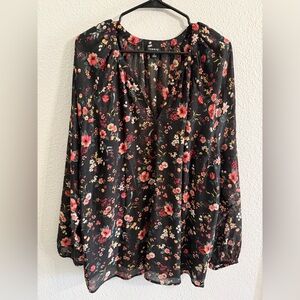 Torrid Black and Red Floral Blouse